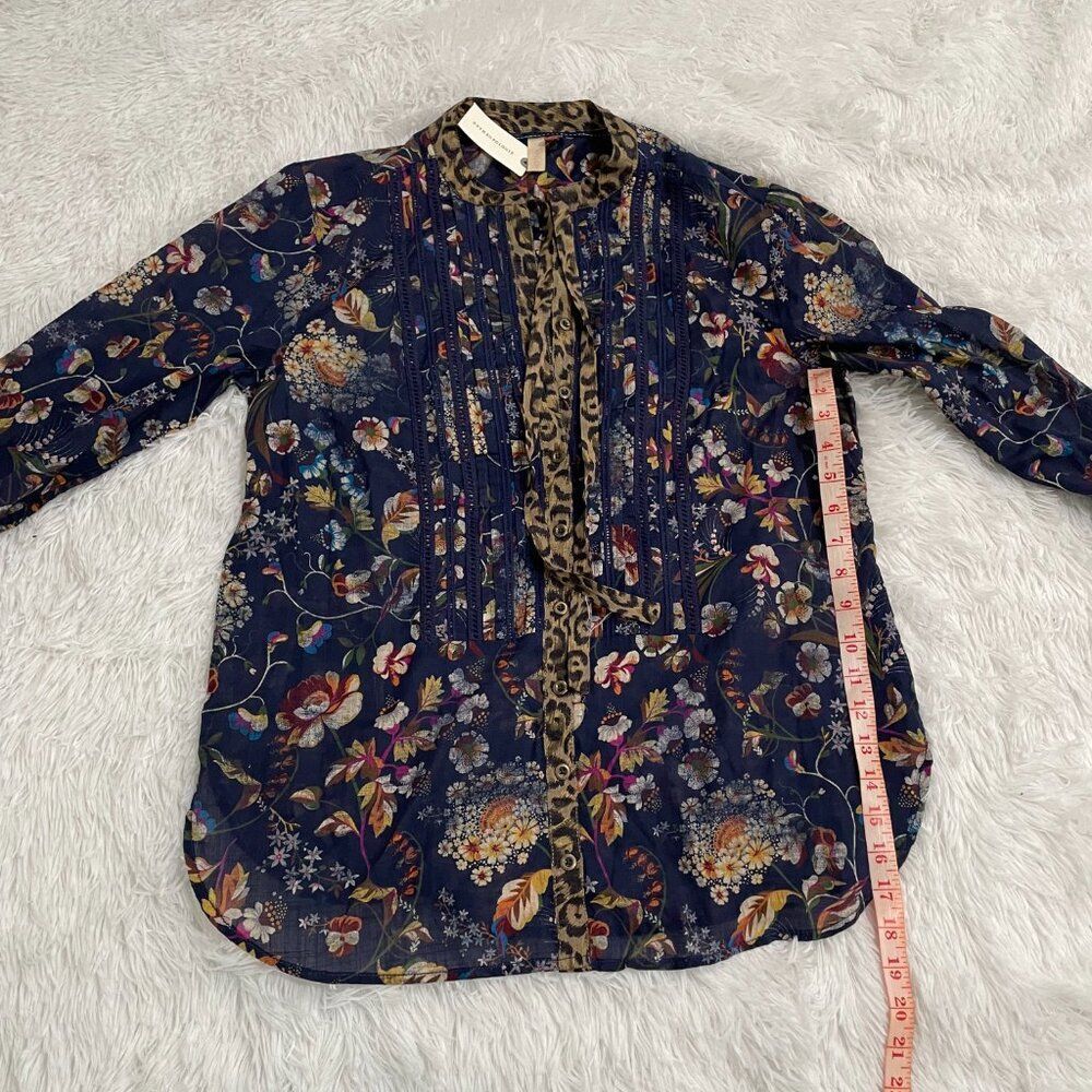 Women Anthropologie Pilcro Ladder Lace Floral Tunic Blouse in Navy Blue Small - Picture 12 of 14